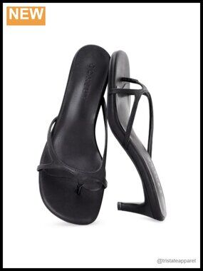 Kitten Heel Thong Sandals 2 Inch Square Open Toe Slip On Faux Leather
